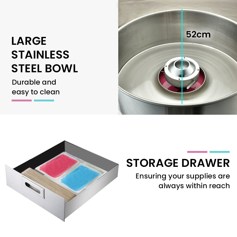 EUROCHEF 1000W Commercial Cotton Candy Machine Fairy Floss Maker with Transparent Shield EuroChef