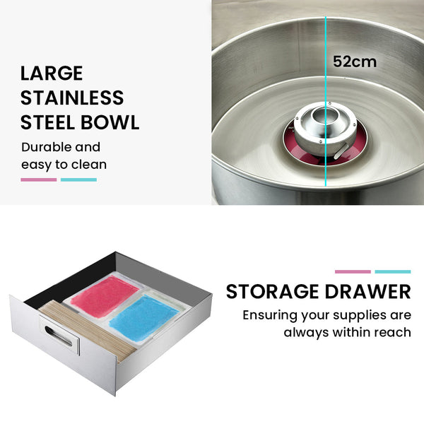 EUROCHEF 1000W Commercial Cotton Candy Machine Fairy Floss Maker with Transparent Shield EuroChef