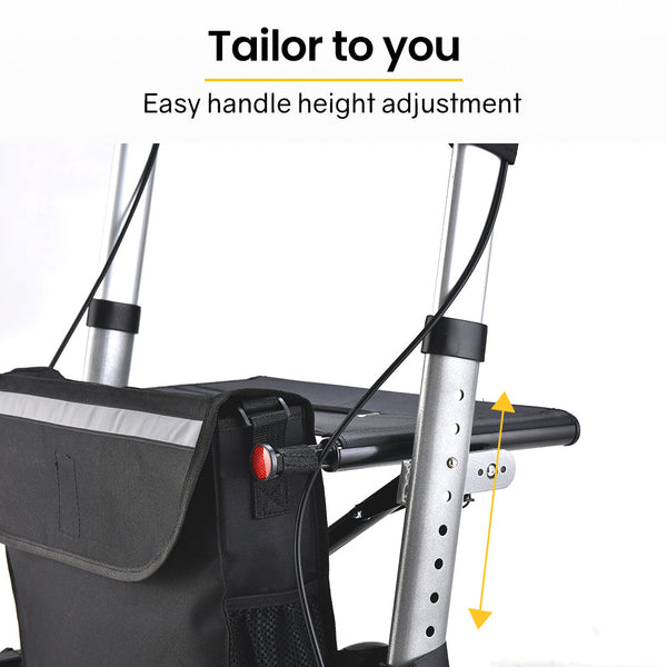 EQUIPMED Foldable Aluminium Walking Frame Rollator with Bag and Seat, Silver EQUIPMED