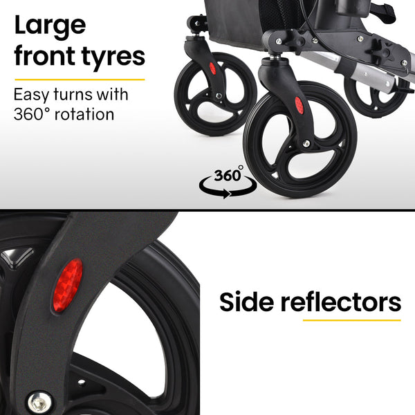 EQUIPMED Foldable Aluminium Walking Frame Rollator with Bag and Seat, Silver EQUIPMED