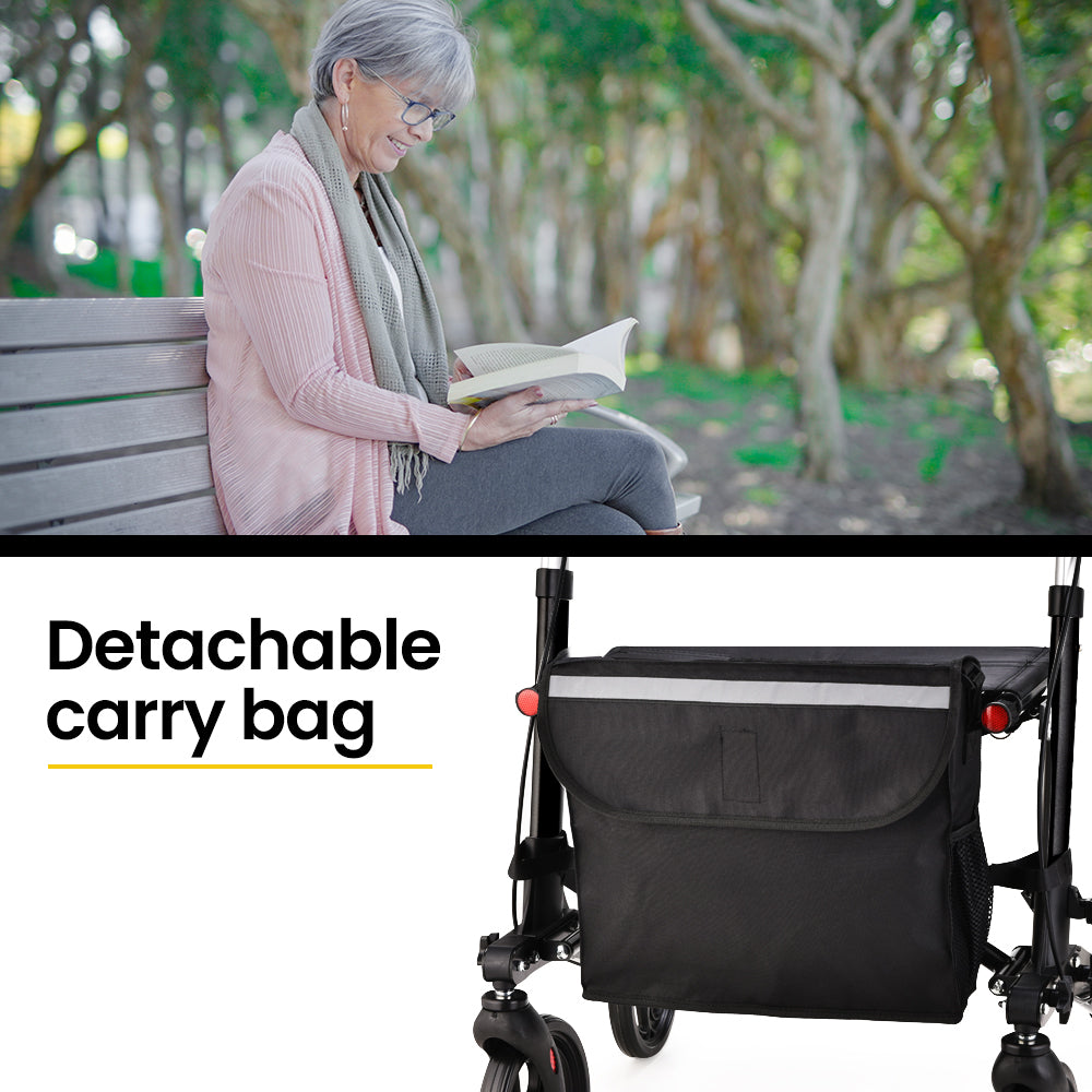 EQUIPMED Foldable Aluminium Walking Frame Rollator with Bag and Seat, Silver EQUIPMED