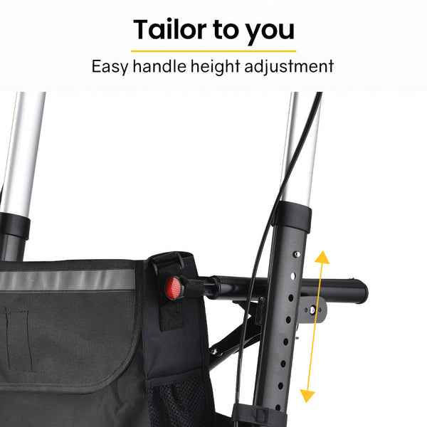 EQUIPMED Foldable Aluminium Walking Frame Rollator with Bag and Seat, Titanium Colour EQUIPMED