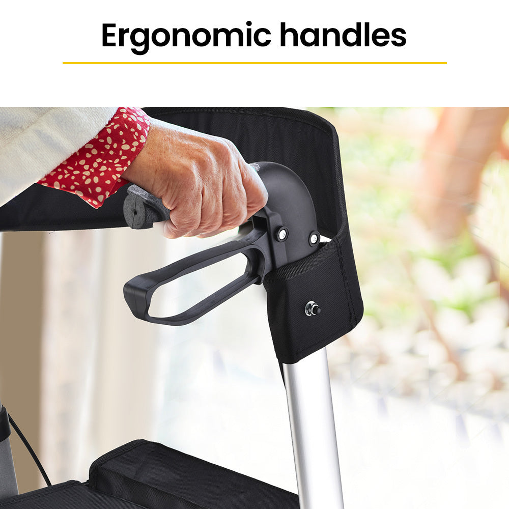 EQUIPMED Foldable Aluminium Walking Frame Rollator with Bag and Seat, Titanium Colour EQUIPMED