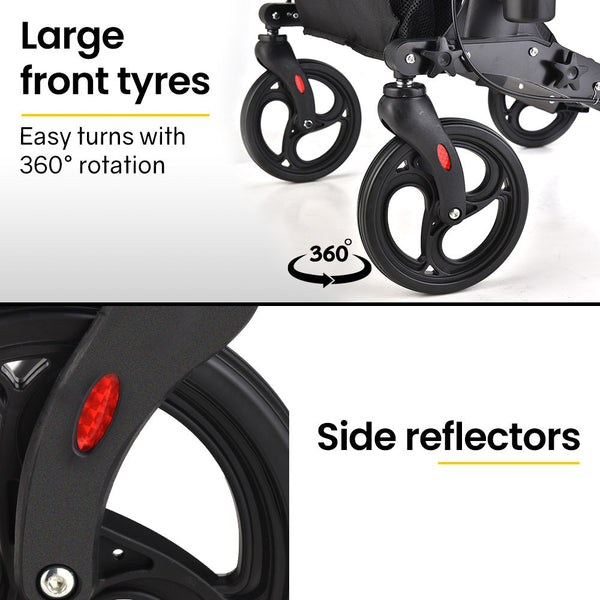 EQUIPMED Foldable Aluminium Walking Frame Rollator with Bag and Seat, Titanium Colour EQUIPMED