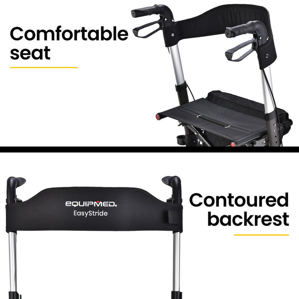 EQUIPMED Foldable Aluminium Walking Frame Rollator with Bag and Seat, Titanium Colour EQUIPMED