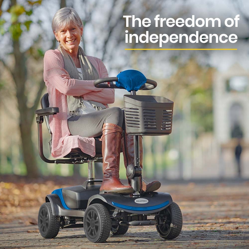 EQUIPMED Electric Mobility Scooter Portable Folding for Elderly Older Adult, SmartRider Black & Blue EQUIPMED