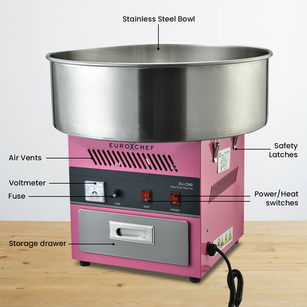 EUROCHEF 1000W Commercial Cotton Candy Machine Fairy Floss Maker EuroChef