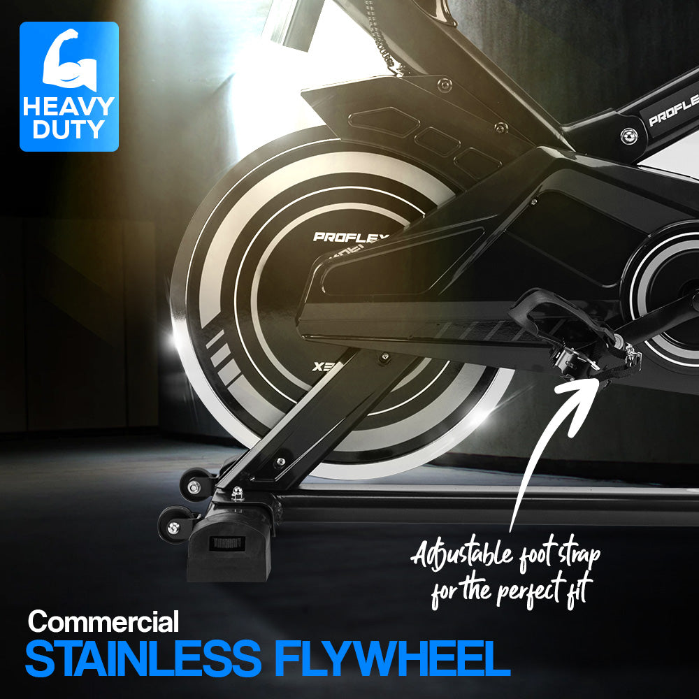 PROFLEX Spin Bike - Flywheel Commercial Gym Exercise Home Workout Grey PROFLEX