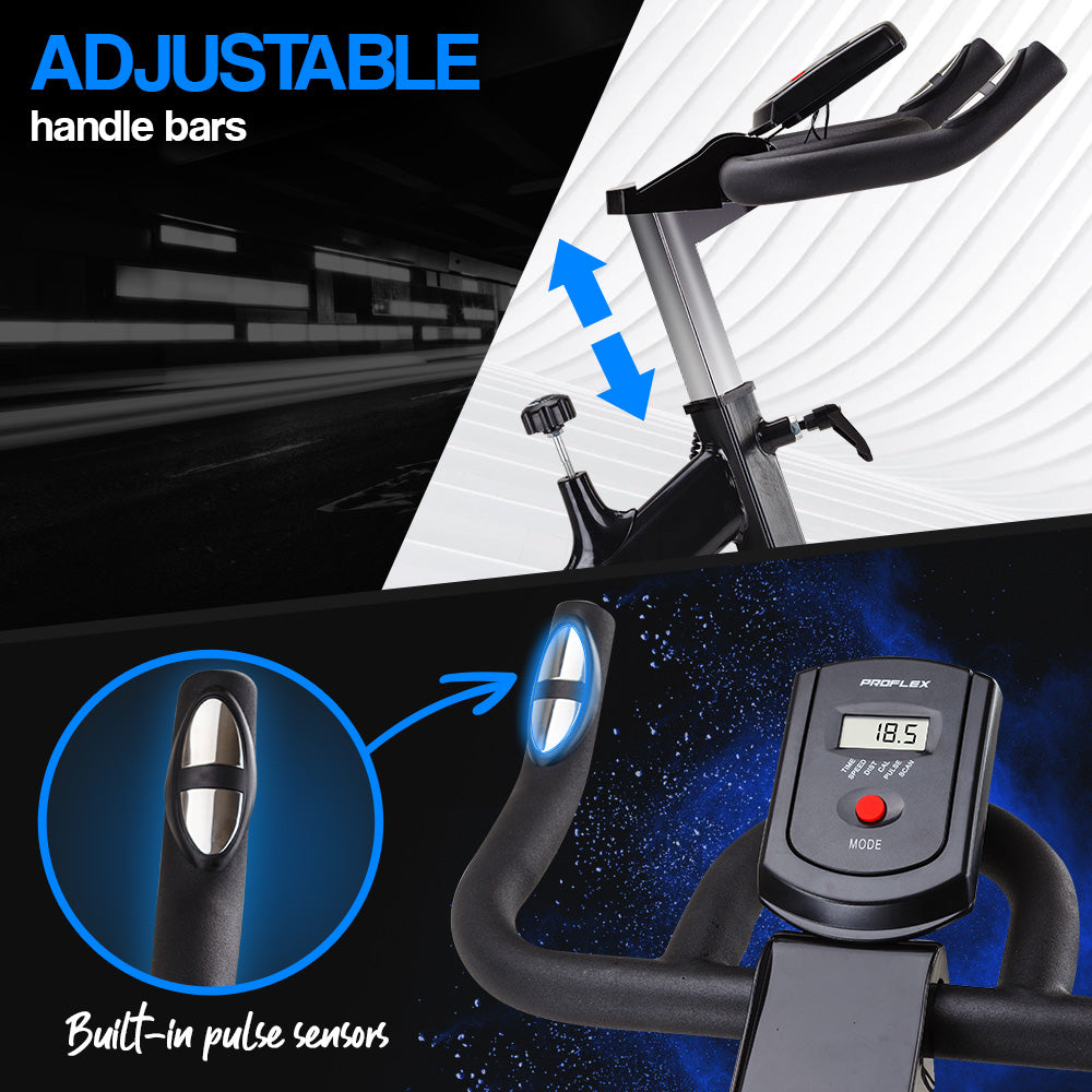 PROFLEX Spin Bike - Flywheel Commercial Gym Exercise Home Workout Grey PROFLEX