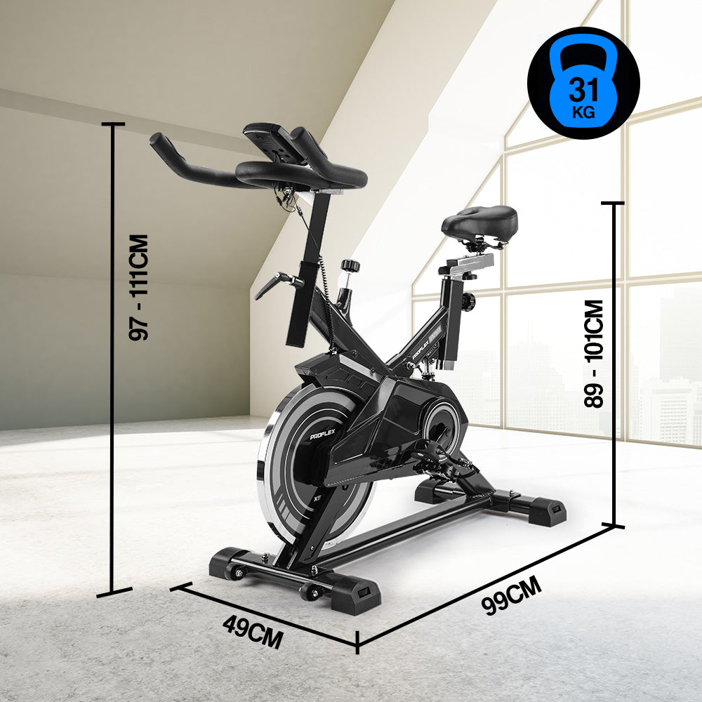 PROFLEX Spin Bike - Flywheel Commercial Gym Exercise Home Workout Grey PROFLEX