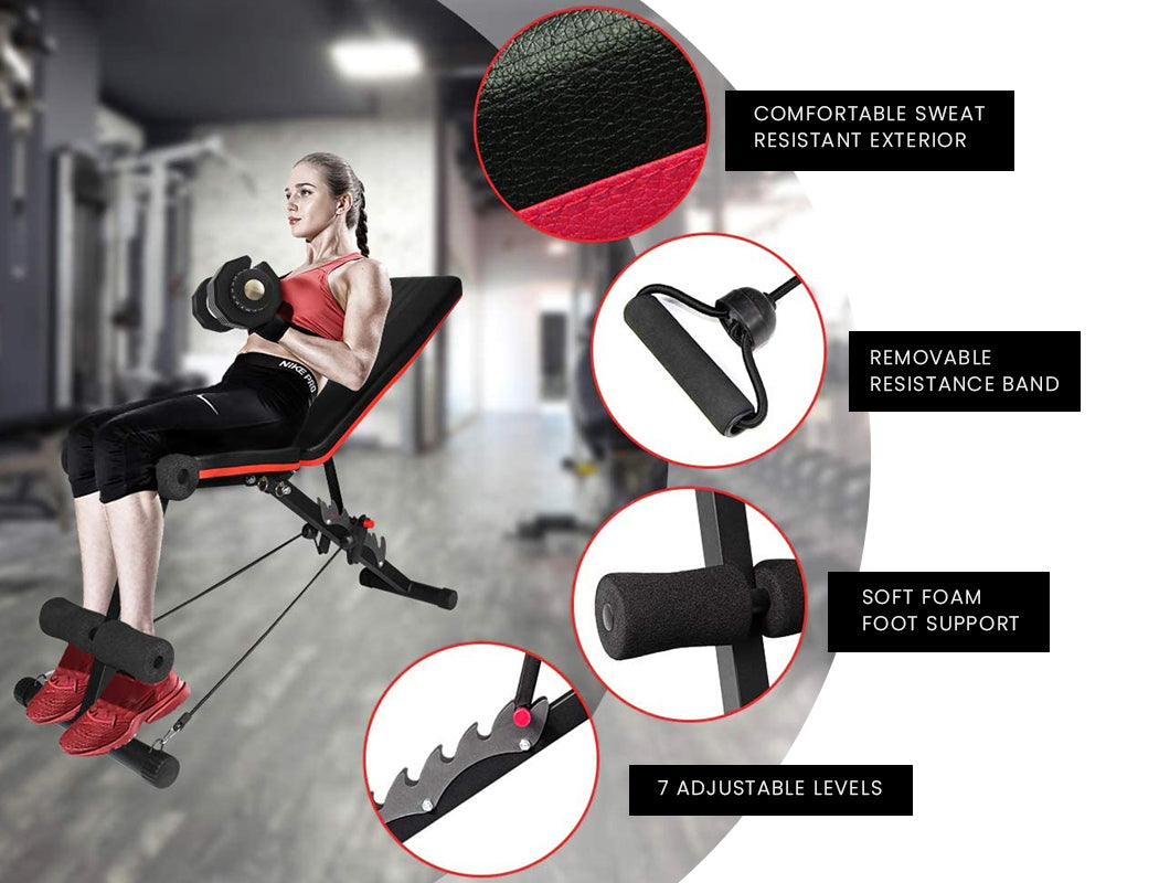PROFLEX Weight Bench Workout Gym Press Adjustable Lifting Fitness Folding Bands PROFLEX