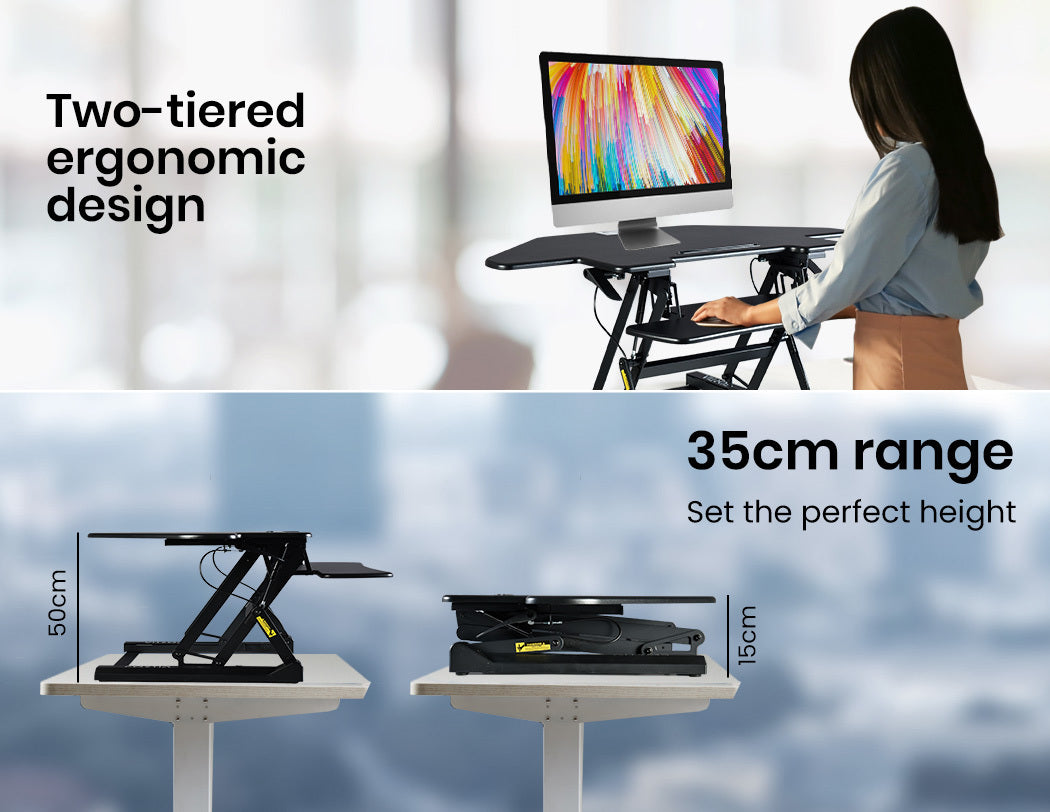 FORTIA Desk Riser Monitor Standing Stand For Corner Desk Adjustable Black Fortia