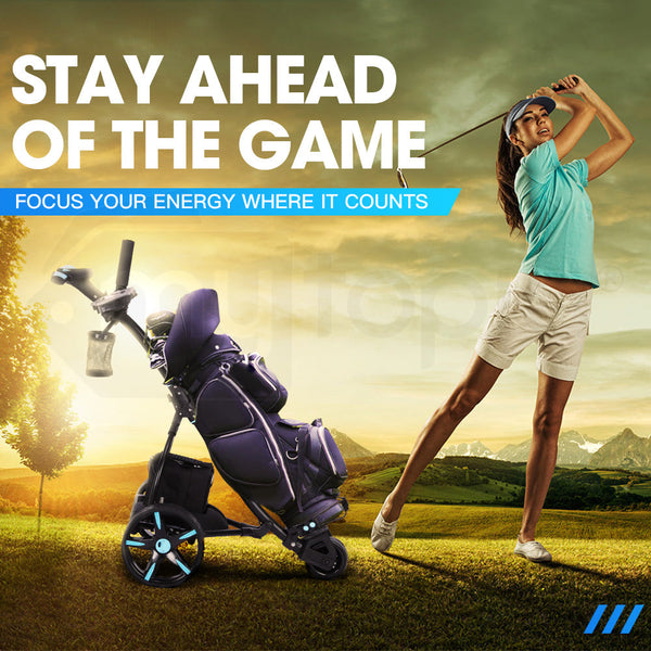 THOMSON Golf Buggy Electric Trolley Automatic Motorised Foldable Cart LED Black Thomson