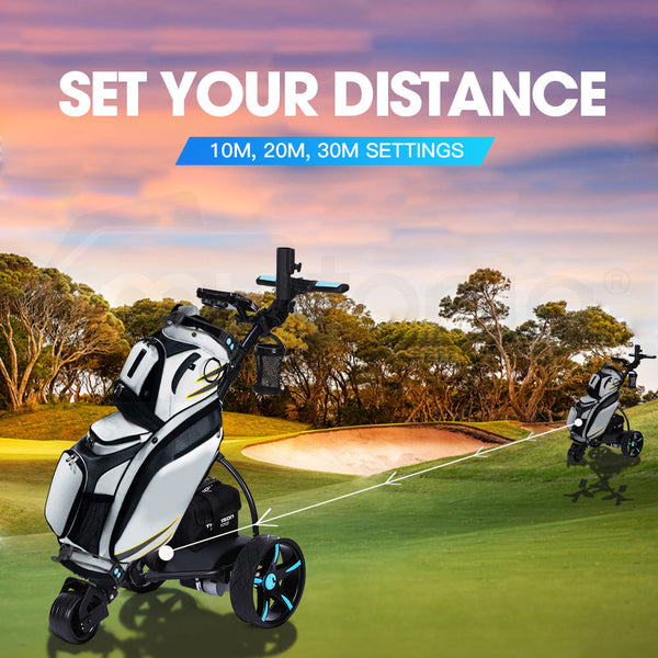 THOMSON Golf Buggy Electric Trolley Automatic Motorised Foldable Cart LED Black Thomson