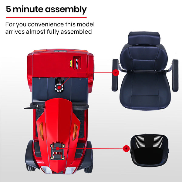 EQUIPMED VentureCruise Mobility Scooter, 30km Max Range, 180kg capacity, Red EQUIPMED