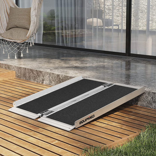 EQUIPMED 91cm Portable Folding Aluminium Access Ramp, 272kg Rated, Black Ultra-Grip, for Wheelchair, Mobility Scooter EQUIPMED