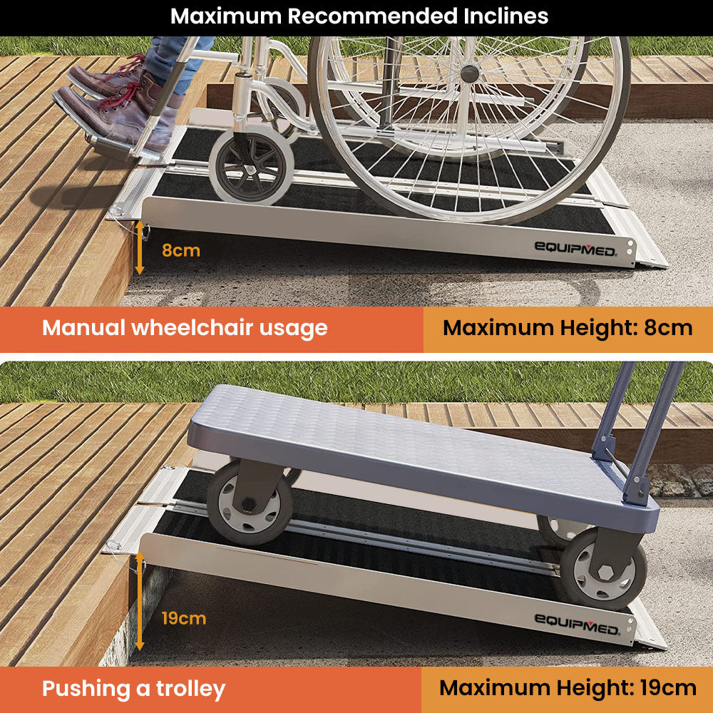 EQUIPMED 91cm Portable Folding Aluminium Access Ramp, 272kg Rated, Black Ultra-Grip, for Wheelchair, Mobility Scooter EQUIPMED