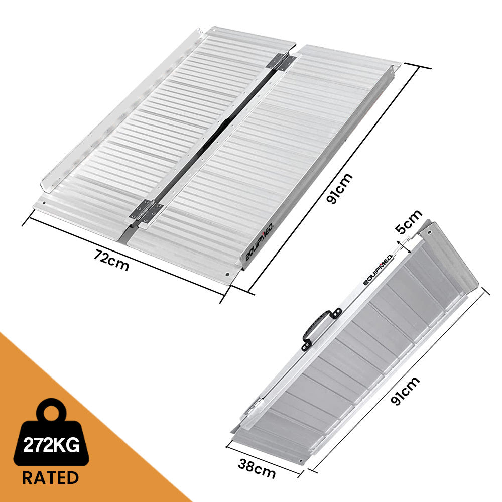 EQUIPMED 91cm Portable Folding Aluminium Access Ramp, 272kg Rated, for Wheelchair, Mobility Scooter, Rollator EQUIPMED