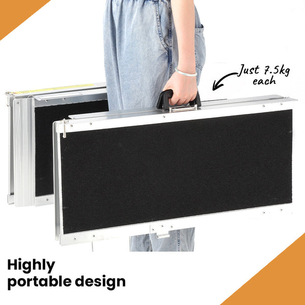 EQUIPMED 182cm Portable Folding Aluminium Access Ramp, 272kg Rated, Black Ultra-Grip, for Wheelchair, Mobility Scooter EQUIPMED