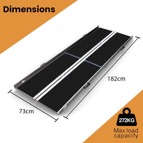 EQUIPMED 182cm Portable Folding Aluminium Access Ramp, 272kg Rated, Black Ultra-Grip, for Wheelchair, Mobility Scooter EQUIPMED
