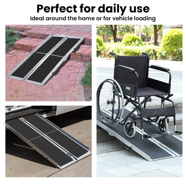 EQUIPMED 182cm Portable Folding Aluminium Access Ramp, 272kg Rated, Black Ultra-Grip, for Wheelchair, Mobility Scooter EQUIPMED