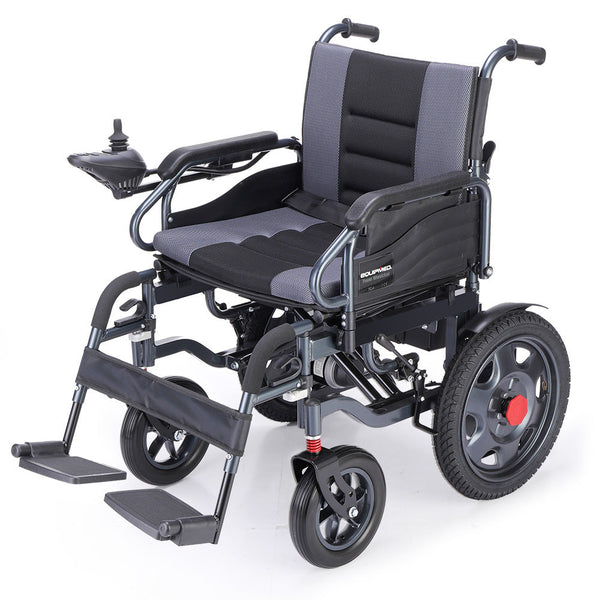 EQUIPMED Electric Folding Wheelchair, Folding, XL Wide Seat, Long Range, Lithium Battery, Black/Grey EQUIPMED