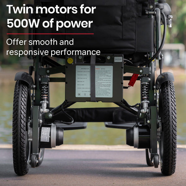 EQUIPMED Electric Folding Wheelchair, Folding, XL Wide Seat, Long Range, Lithium Battery, Black/Grey EQUIPMED