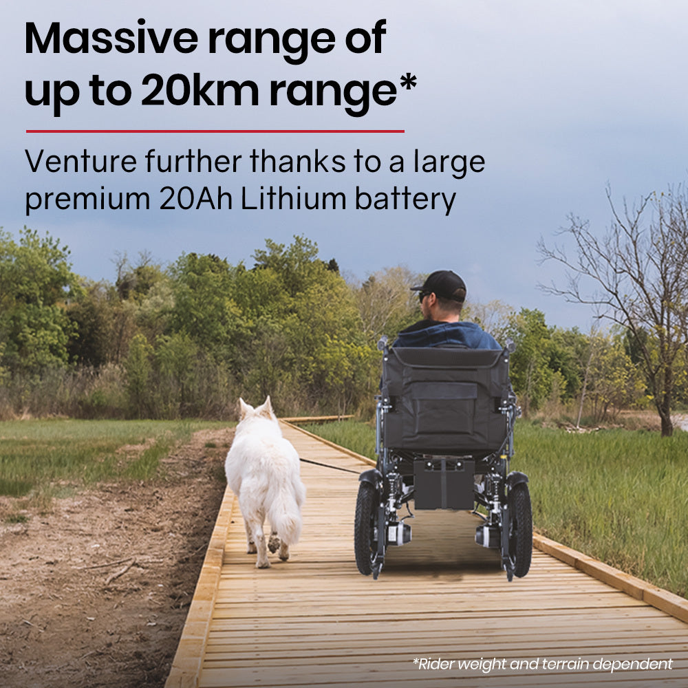 EQUIPMED Electric Folding Wheelchair, Folding, XL Wide Seat, Long Range, Lithium Battery, Black/Grey EQUIPMED