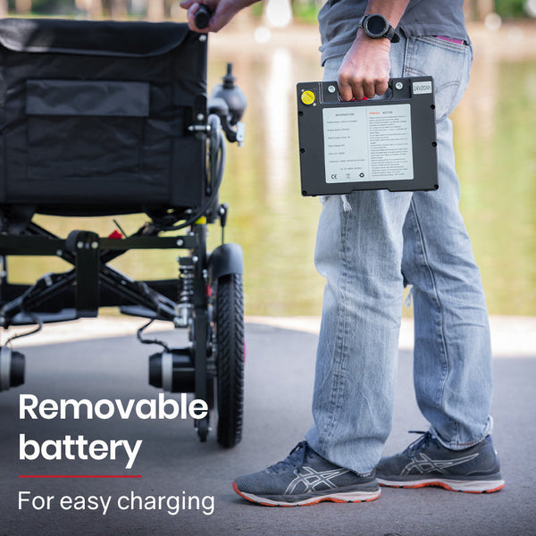 EQUIPMED Electric Folding Wheelchair, Folding, XL Wide Seat, Long Range, Lithium Battery, Black/Grey EQUIPMED