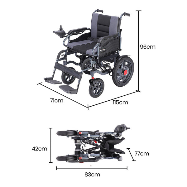 EQUIPMED Electric Folding Wheelchair, Folding, XL Wide Seat, Long Range, Lithium Battery, Black/Grey EQUIPMED