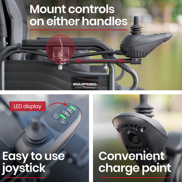 EQUIPMED Electric Folding Wheelchair, Folding, XL Wide Seat, Long Range, Lithium Battery, Black/Grey EQUIPMED