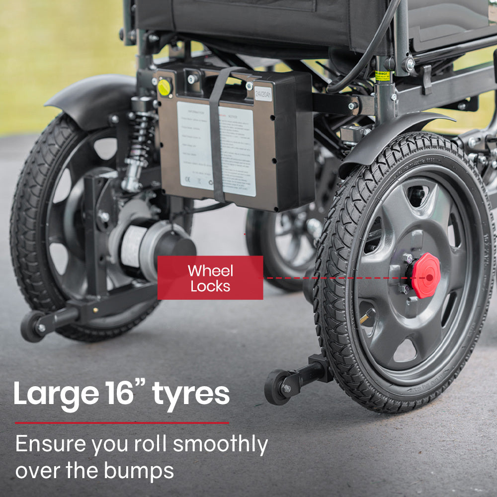 EQUIPMED Electric Folding Wheelchair, Folding, XL Wide Seat, Long Range, Lithium Battery, Black/Grey EQUIPMED