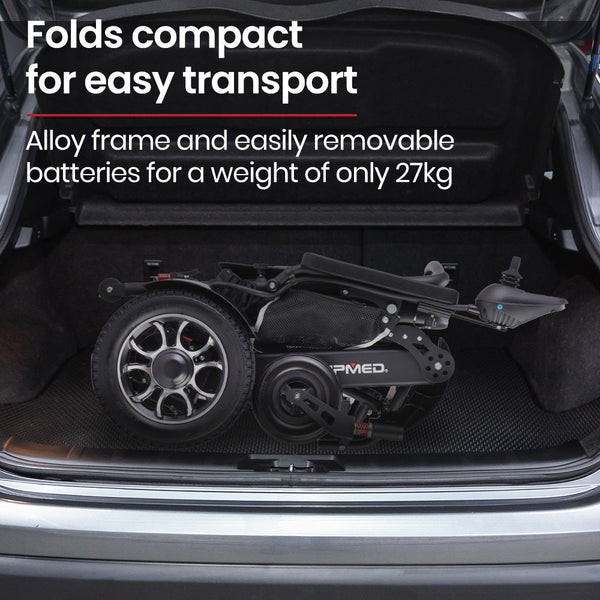 EQUIPMED Electric Folding Wheelchair, Folding, Long Range, Aluminium Frame, Lithium Battery, Black EQUIPMED