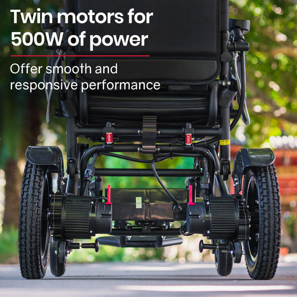 EQUIPMED Electric Folding Wheelchair, Folding, Long Range, Aluminium Frame, Lithium Battery, Black EQUIPMED