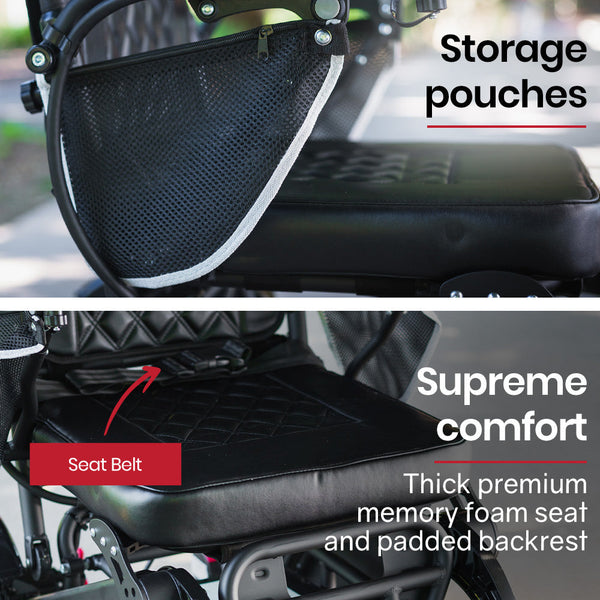 EQUIPMED Electric Folding Wheelchair, Folding, Long Range, Aluminium Frame, Lithium Battery, Black EQUIPMED