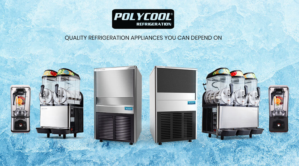 POLYCOOL Commercial Automatic Ice Cube Maker, Free Standing Stainless Steel Ice Machine, 410 Grade Polycool