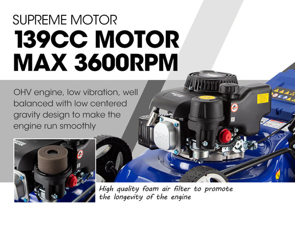 POWERBLADE Lawn Mower 139CC 17 - Petrol Powered Push Lawnmower 4 Stroke Engine Does not apply