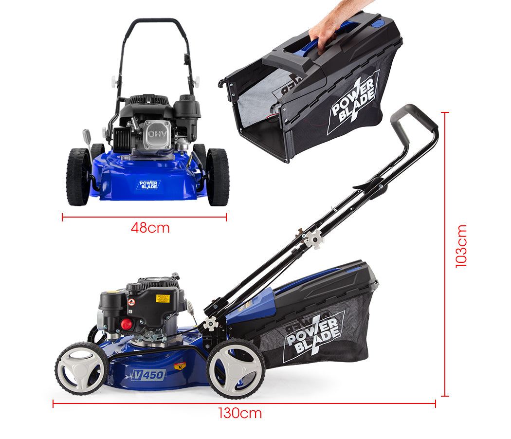 POWERBLADE Lawn Mower 139CC 17 - Petrol Powered Push Lawnmower 4 Stroke Engine Does not apply