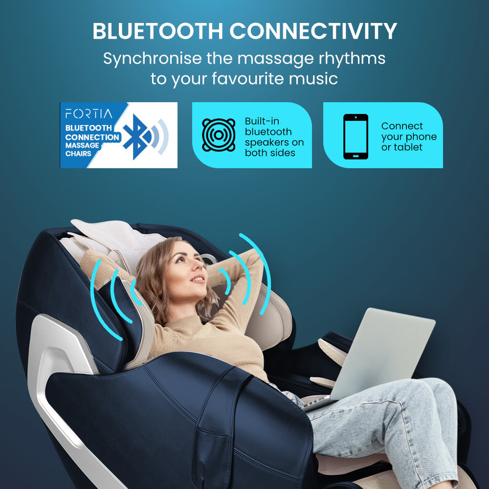 FORTIA Cloud 9 MkII Electric Massage Chair Full Body Zero Gravity with Heat and Bluetooth Navy Blue/Cream Fortia