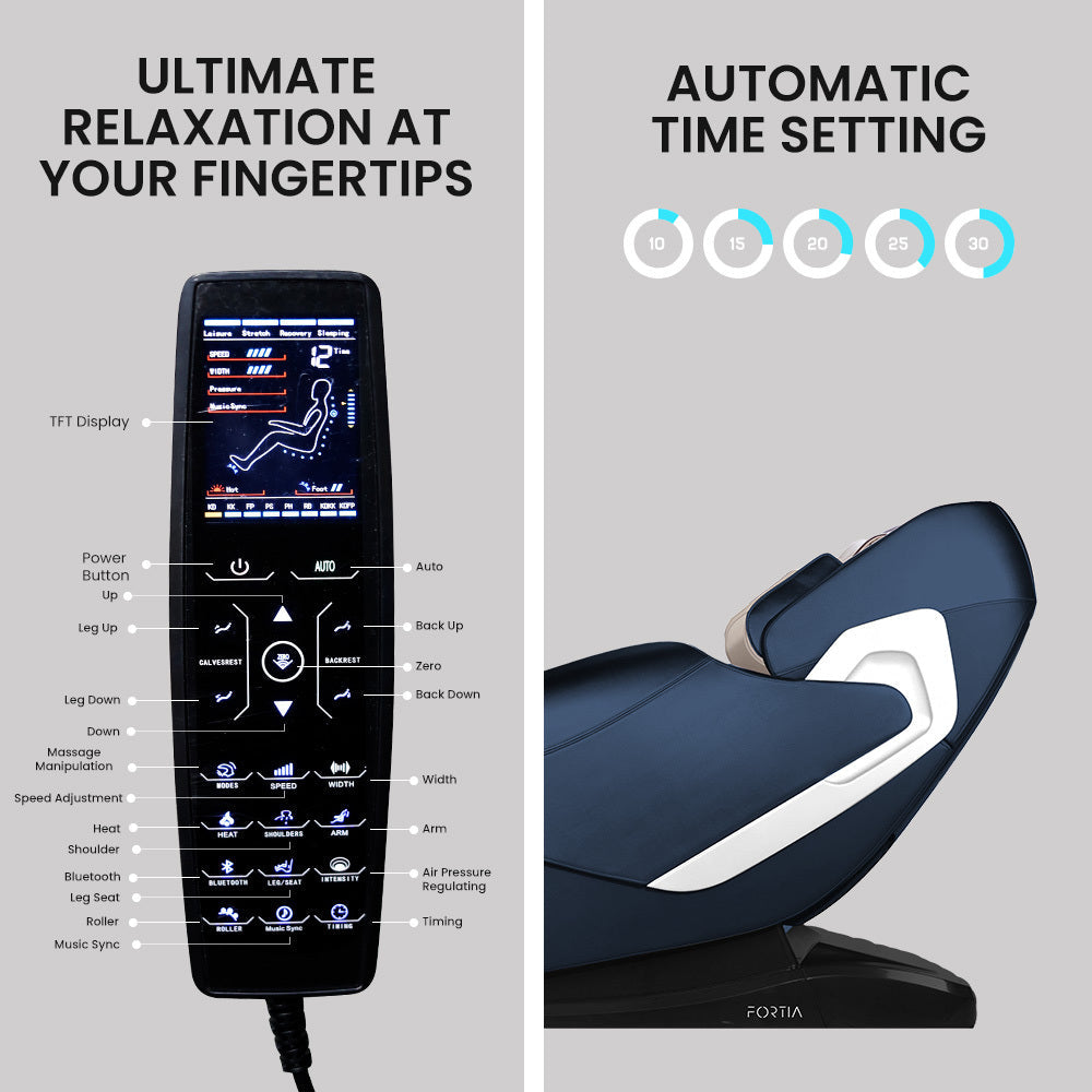 FORTIA Cloud 9 MkII Electric Massage Chair Full Body Zero Gravity with Heat and Bluetooth Navy Blue/Cream Fortia