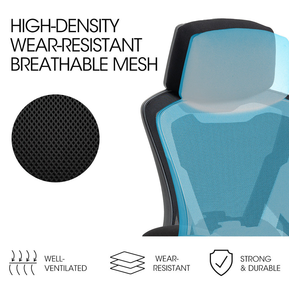 FORTIA Ergonomic Office Desk Chair, Height Adjustable Lumbar Support, Mesh Fabric, Headrest, Black Fortia