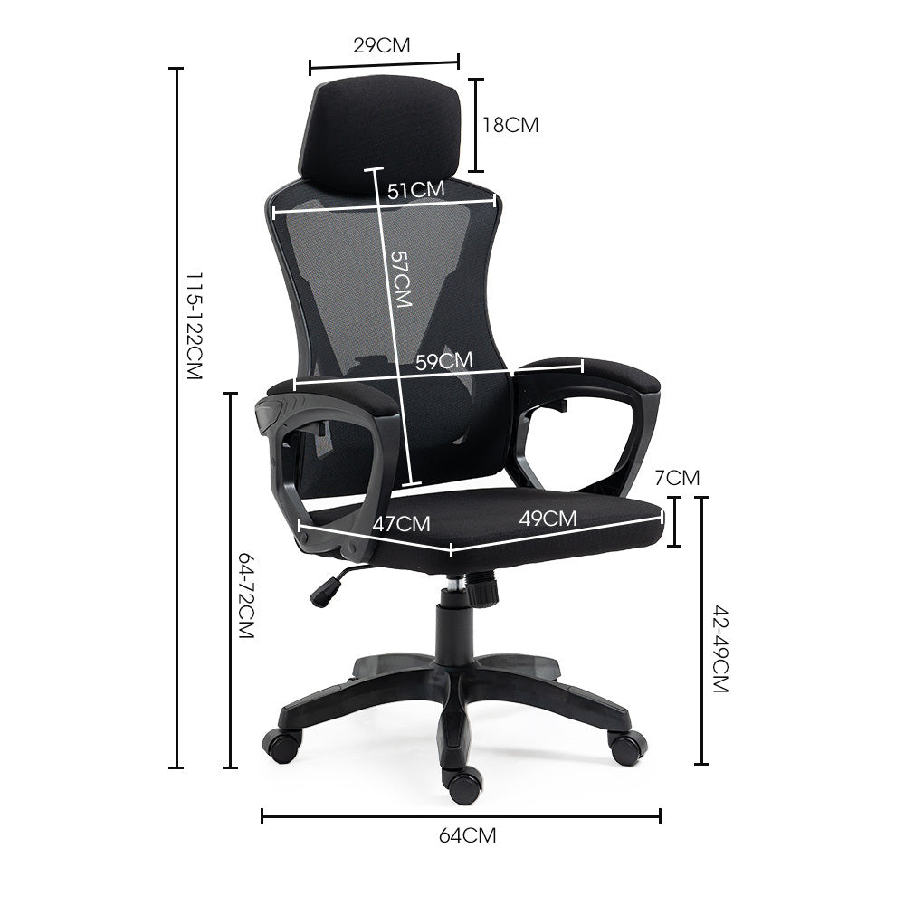 FORTIA Ergonomic Office Desk Chair, Height Adjustable Lumbar Support, Mesh Fabric, Headrest, Black Fortia