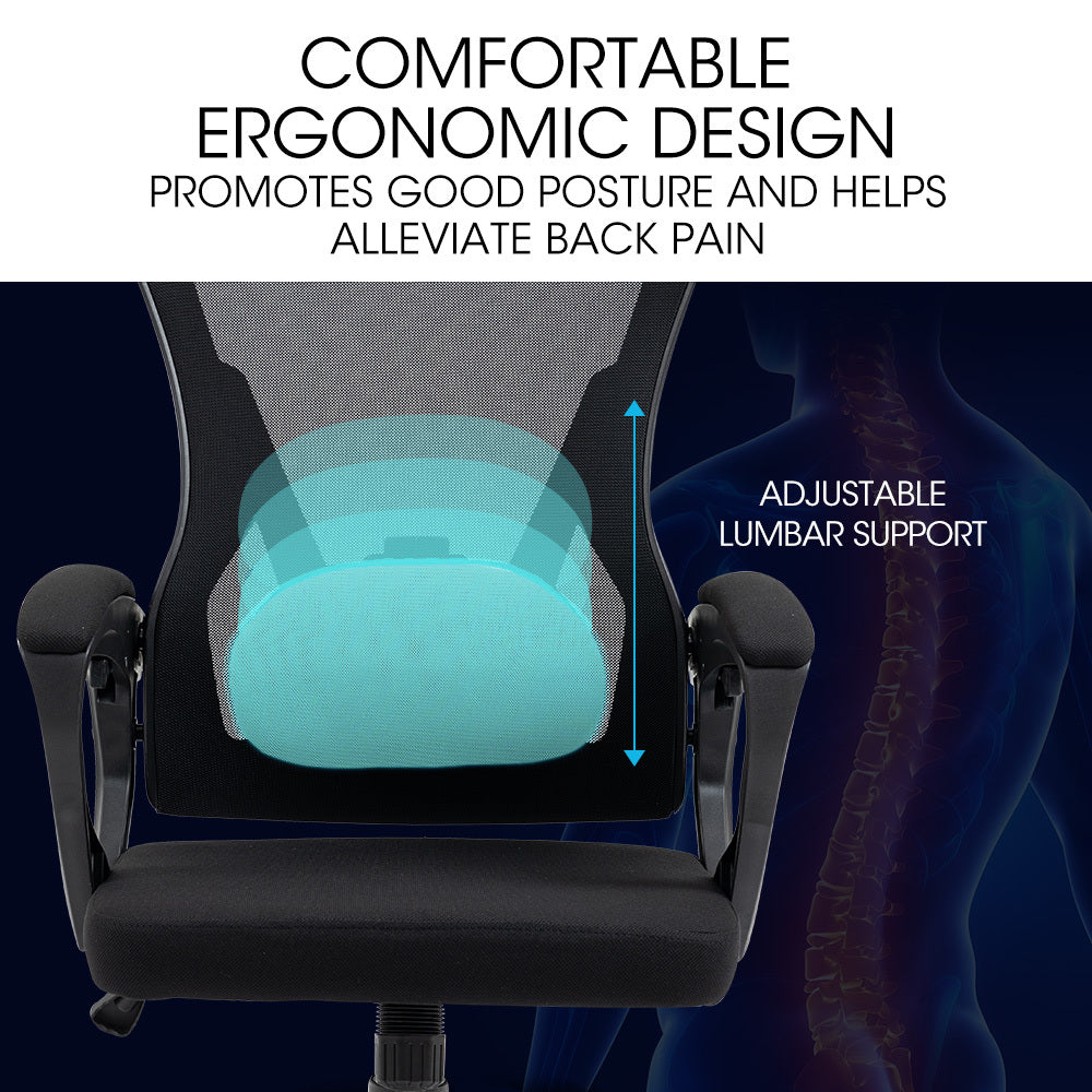 FORTIA Ergonomic Office Desk Chair, Height Adjustable Lumbar Support, Mesh Fabric, Headrest, Black Fortia