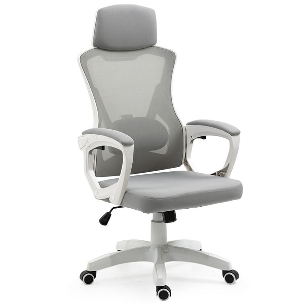 FORTIA Ergonomic Mesh Office Chair Computer Seat with Headrest Adjustable Recline, White/Grey Fortia