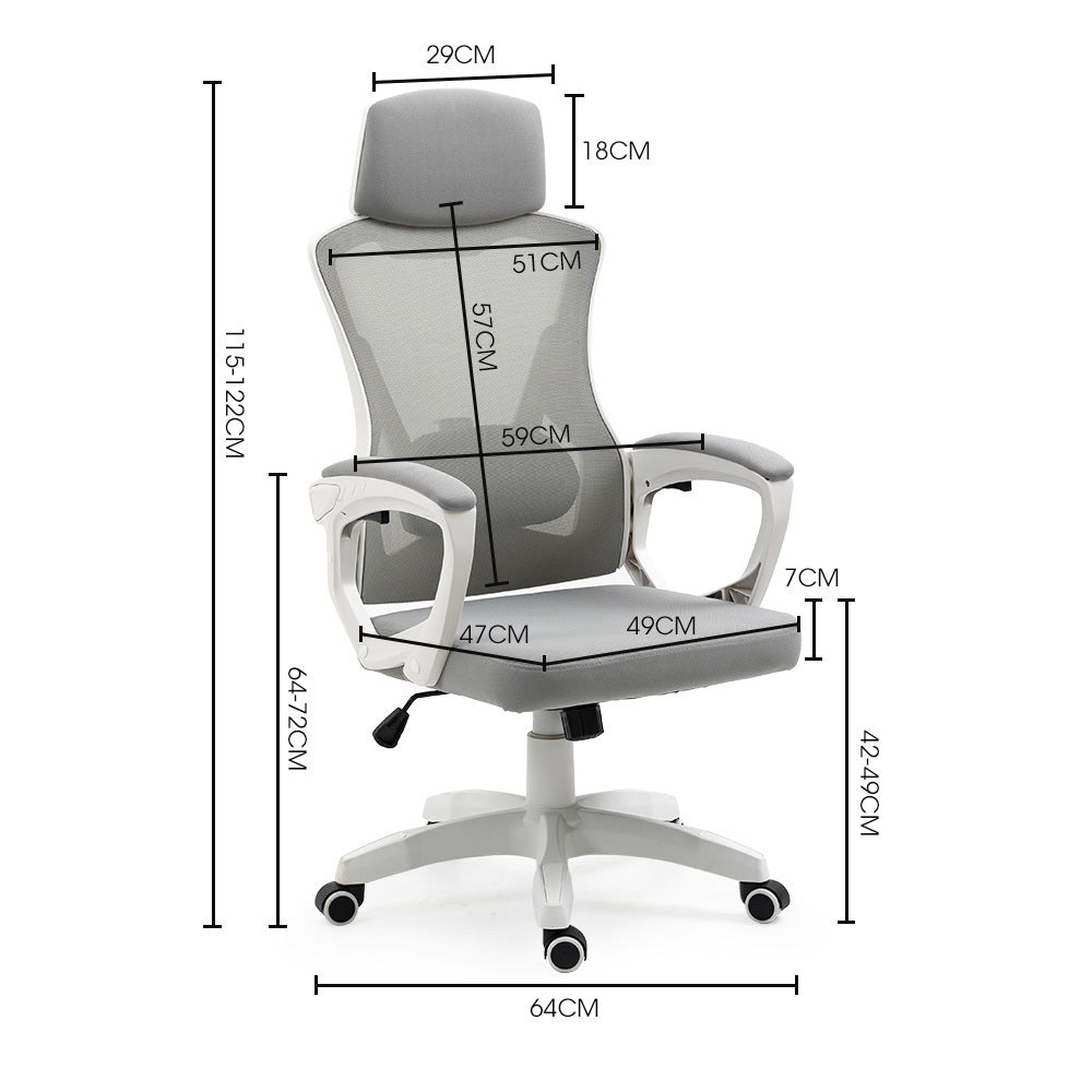 FORTIA Ergonomic Mesh Office Chair Computer Seat with Headrest Adjustable Recline, White/Grey Fortia