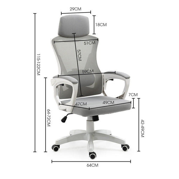 FORTIA Ergonomic Mesh Office Chair Computer Seat with Headrest Adjustable Recline, White/Grey Fortia