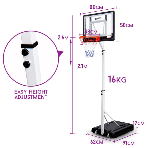 Dr.Dunk Portable Basketball Hoop Stand System Height Adjustable Net Ring Kids Does not apply