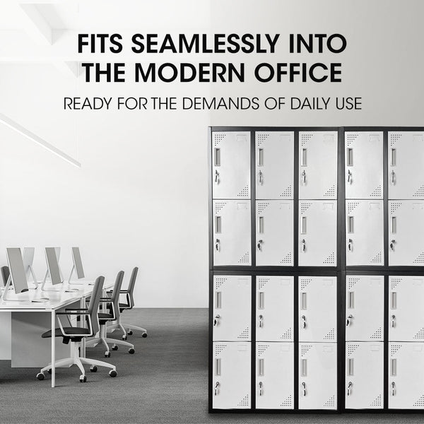 FORTIA 12-Door Metal Storage Locker Cabinet Gym Office Lockers Compartment, Black & Light Grey Fortia