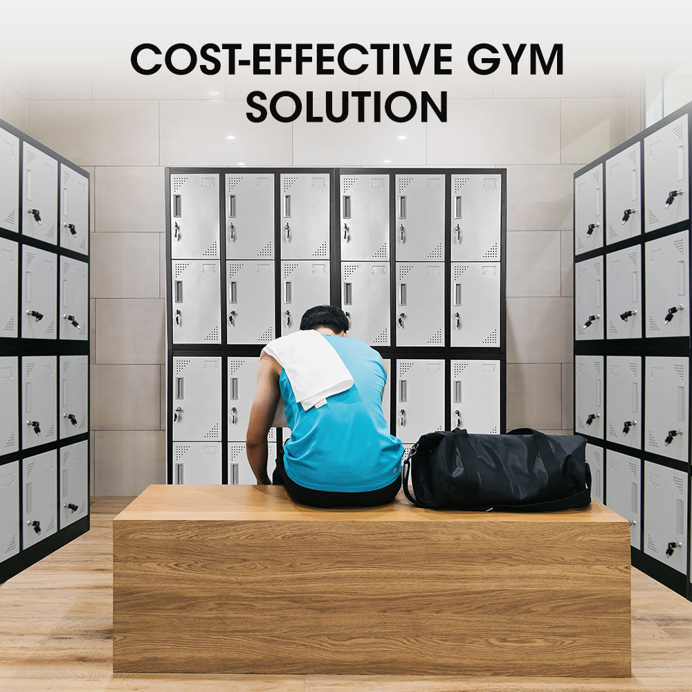 FORTIA 12-Door Metal Storage Locker Cabinet Gym Office Lockers Compartment, Black & Light Grey Fortia