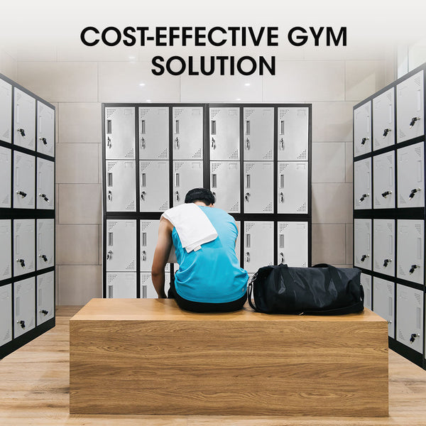 FORTIA 12-Door Metal Storage Locker Cabinet Gym Office Lockers Compartment, Black & Light Grey Fortia